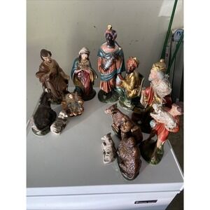 Vintage Paper Mache 12 Pieces Christmas Nativity Set Jesus Japan